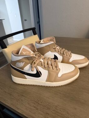 Jordan Mid Sneakers in Tan, White & Black